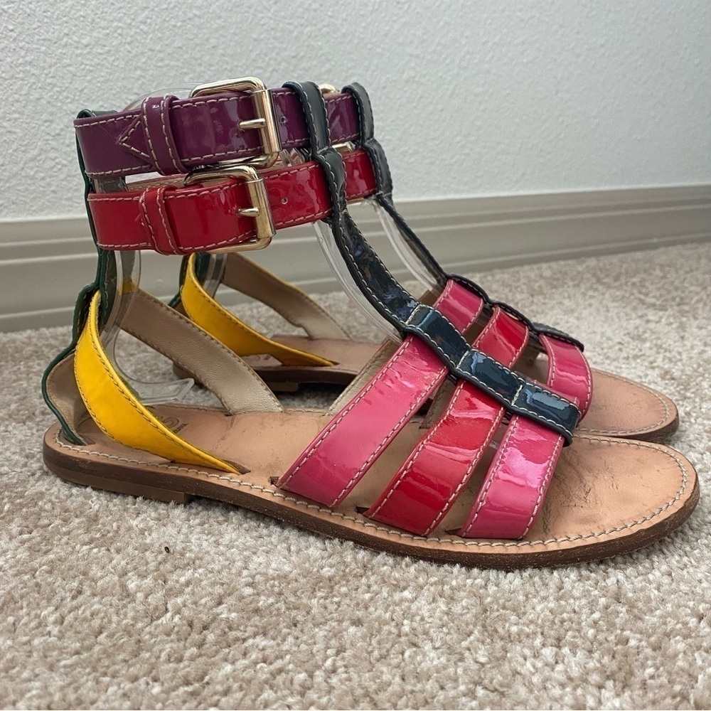 Dolce & Gabbana | Women's Multicolor Patent Leather Gladiator Flats Size 37
